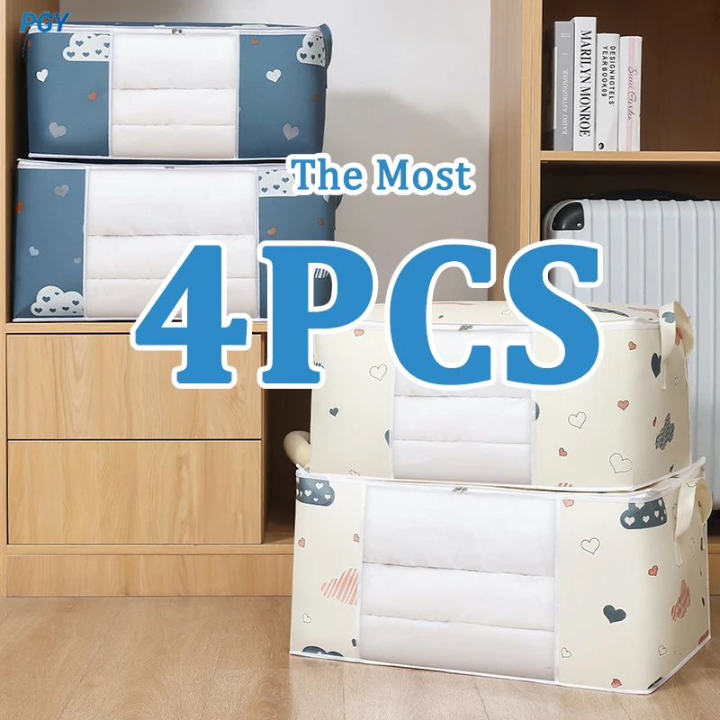 4/2/1PCS Große Kapazität Lagerung Tasche Quilt Kleidung Bettdecke Decke Sortierung Taschen Staubdicht Schrank Unter-bett Feuchtigkeit Beweis Organizer Image