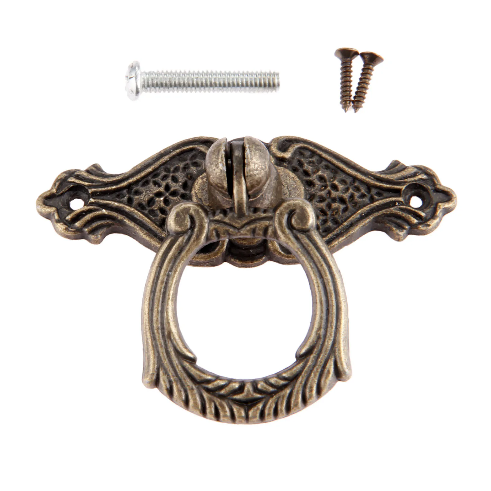 1Pc Antike Bronze Möbel Ring Pull Griffe Knöpfe Zink-legierung Küche Schublade Schrank Tür Griff Holz Box Pull Knob 65*48mm