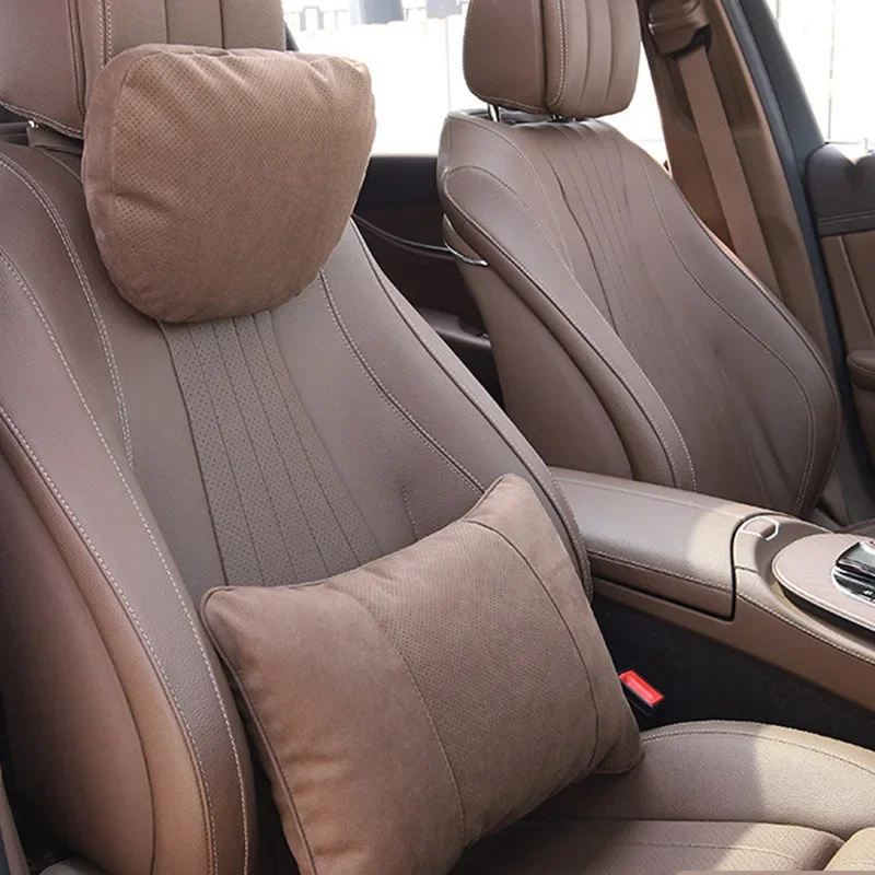 Bequeme atmungsaktive Auto Kopfstütze Maybach Design ultra weiches Kissen Auto Zubehör Innen fahrzeug Wildleder Stoff Kopfkissen Image