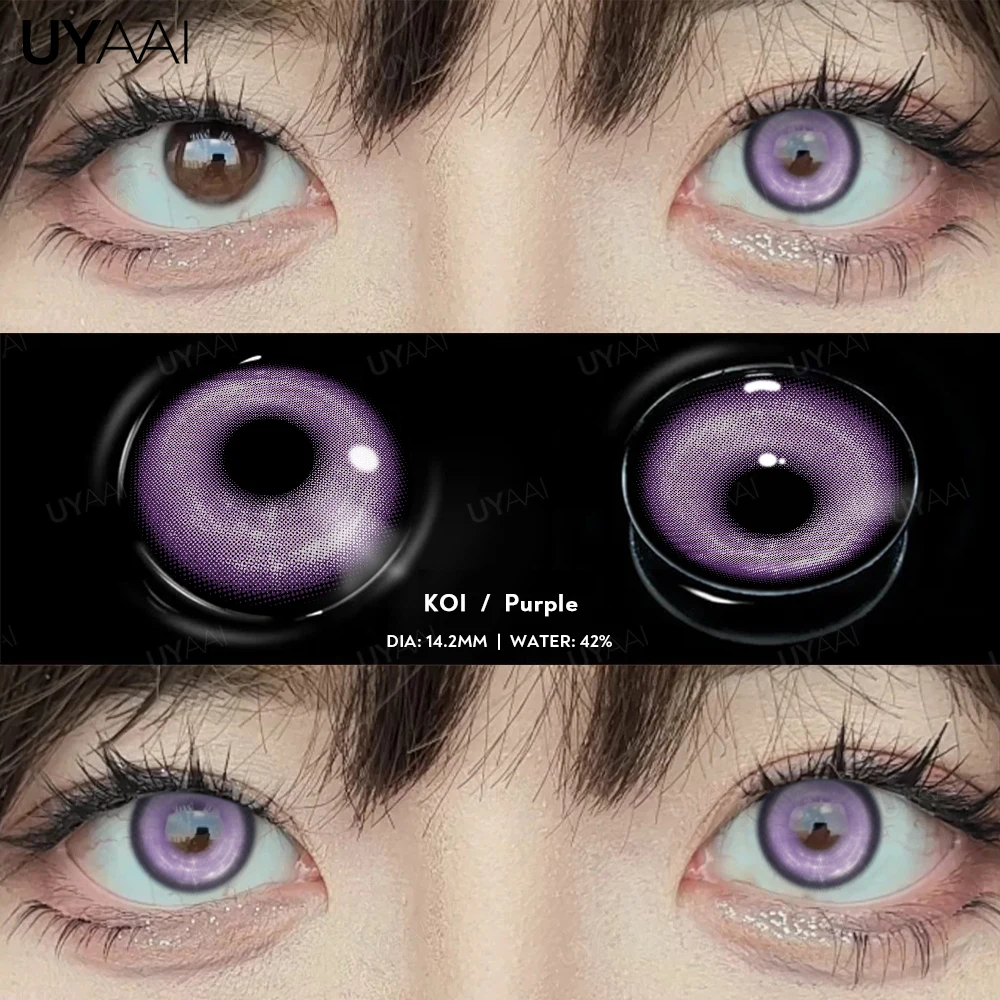 UYAAI 1 Paar farbige Anime-Linsen für Augen, Cosplay, lila Linsen, bunte Schüler, 2yk koreanischer Stil, Augenlinsen, blaues Auge, Colorcon Image