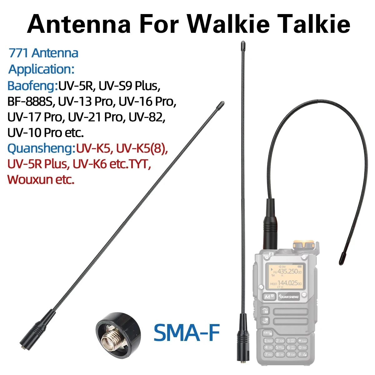 ABBREE AR-771 SMA-Buchse, Dualband, 144/430 MHz, für Baofeng UV-5R UV-13 21Pro UV-32 Quansheng UV K5 Walkie Talkie NA771 Image