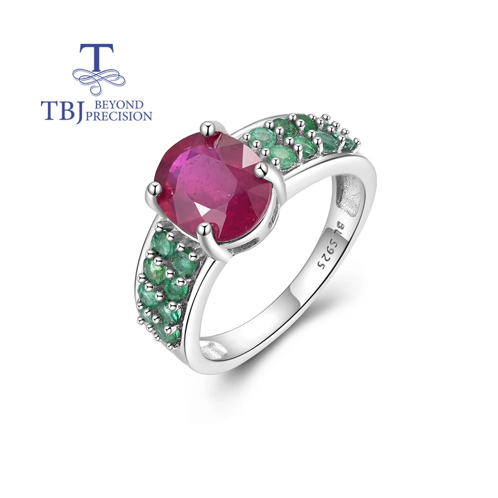 Natürlicher Rubin & Grüner Smaragd Ring 925 Sterling Silber Schmuck Luxuriöses Hochzeits-Jahrestags-Geschenk für Frauen Image