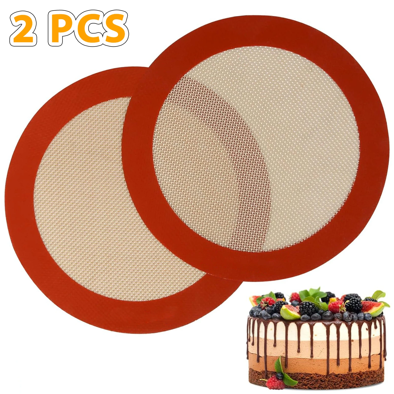 2 Stück runde Silikon-Back matten, wieder verwendbare Antihaft-Folien für Luft fritte use, Ofen, Backformen für Kuchen/Pizza/Gebäck/Keks Image