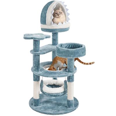 Topeakmart Ocean-themed Multi Level Cat Tree with Padded Perches and Hammock, 45.5" H, Blue