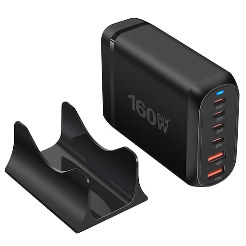Caricabatterie rapido gan fast charge 3.0 usb tipo c da 160w, caricabatterie mobile a 6 porte usb tipo c pd comodo da trasportare, caricabatterie per tablet