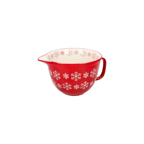Rührschüssel Schneeflocke rot creme 2,5L Teigschale mit Griff Kekse Weihnachten