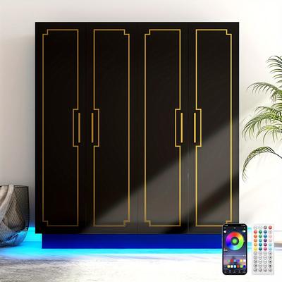 TEMU 70in Led 4 Armoires Closet& Metal Hanging Rod, Freestanding Armoires Rgb Led 60000- For Clothes Organizer Freestanding Armoires