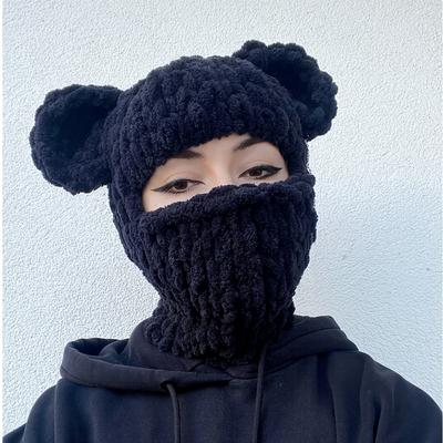 TEMU Cozy Knitted Bear Hat With Removable Mask - Breathable Hat For Women & Girls-intimate Design, Of -halloween Gifts, Valentine's Day Gifts, Christmas Gifts, Easter Gifts