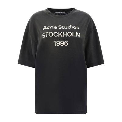 Logo Cotton T-shirt - Black - Acne Tops