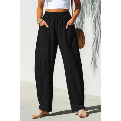 Black Elastic Waist Tapered Leg Pants