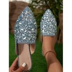 mules à enfiler ornées de strass pour femmes – chaussures plates à bout pointu glamour pour les mariages et les occasions spéciales