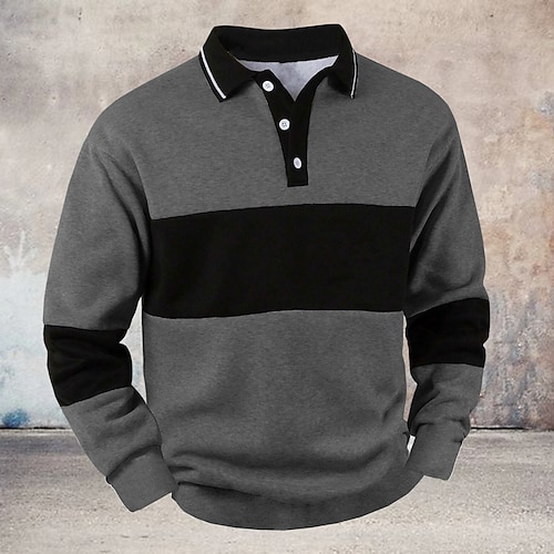 Homme Rayé Pull Polo de rugby Polos de Rugby manche longue Polos Col ancien Occasionnel Extérieur Rue Tenue Quotidienne Impression 3D Boutons Printemps Automne Hiver Bordeaux Noir Bleu