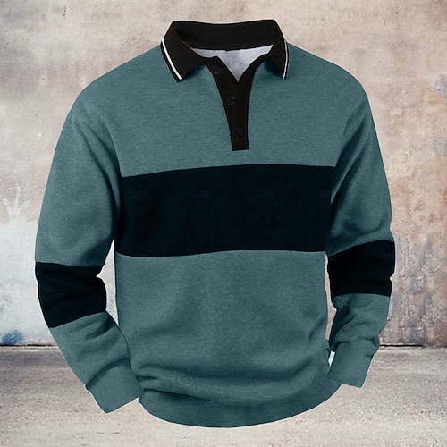 Homme Rayé Pull Polo de rugby Polos de Rugby manche longue Polos Col ancien Occasionnel Extérieur Rue Tenue Quotidienne Impression 3D Boutons Printemps Automne Hiver Bordeaux Noir Bleu