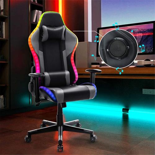 Gaming Stuhl mit RGB LED-Leuchten und Lautsprechern Racing Computter Stuhl PC Stuhl aus PU-Leder