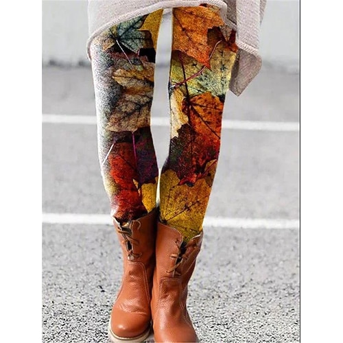 Damen Normal Strumpfhosen Leggings Gemütliche Leggings Mode Designer Stumpfhosen Volle Länge Mittlere Taille Grafik Katze Blume / Blumenmuster Druck Po-Lifting Komfort Bauchkontrolle Hohe Elastizität Image