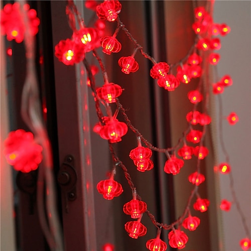 Rote Laternen Lichterkette Batteriebetriebene Feenlichter warmweiß für Feiertag Party Wohnkultur 1.5M/3M/4M/5M/10M/20M Image