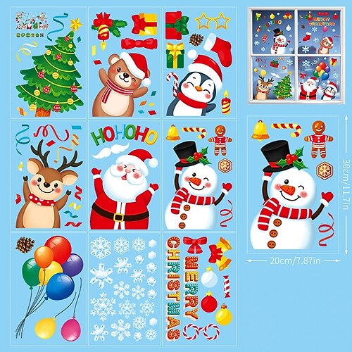 9 Bögen rosa weihnachtliche 3D-Fensteraufkleber, Weihnachtsmann, Haus Schneeflocken-Glastürdekorationen für die Feiertagsdekoration Image