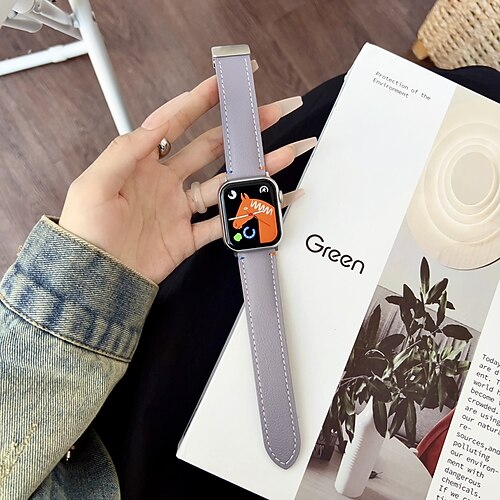 Lederband Kompatibel mit Apple Watch Armband 38mm 40mm 41mm 42mm 44mm 45mm 49mm Damen Magnetverschluss Verstellbar Echtes Leder Ersatzarmband für iwatch Ultra 2 Series 9 8 7 SE 6 5 4 3 2 1 Image