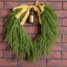 Christmas Wreath Norfolk Outdoor for Front Door Winter Wreath Window Wall Decoration- Norfolk Pine Wreath with Bells and Ribbon - Artificial Pine Greenery Wreath for Home Table Wall Window Indoor