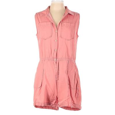 Pact Romper Collared Sleeveless: Pink Solid Rompers - Women's Size Medium