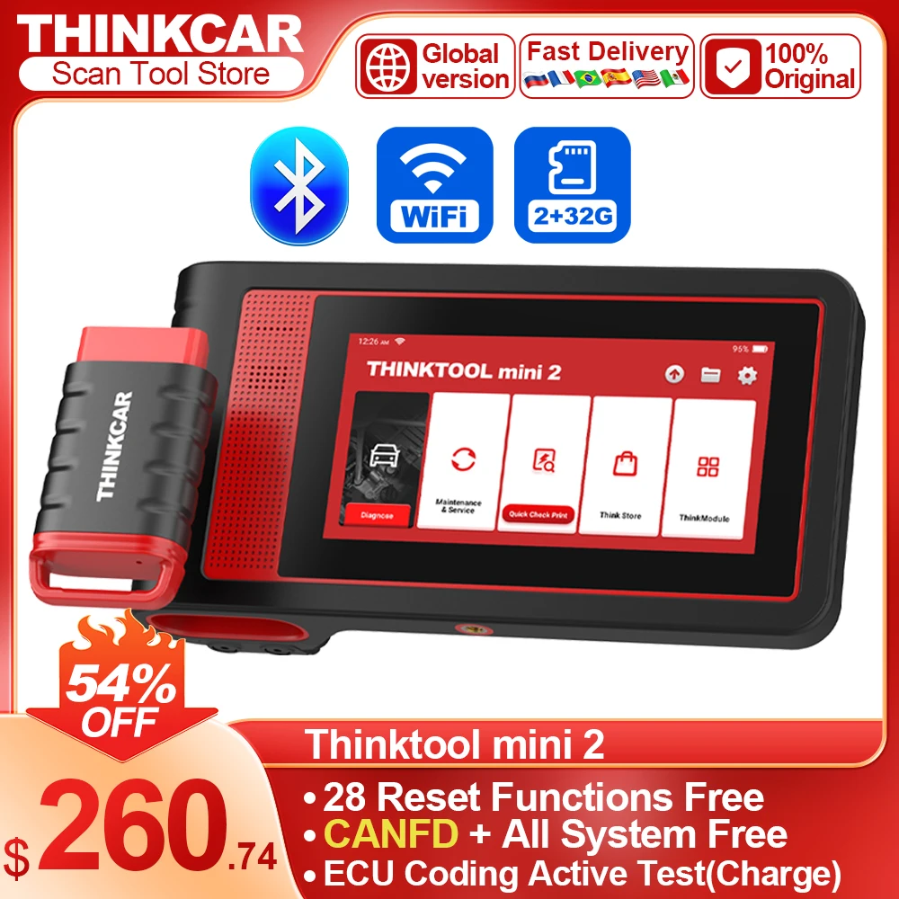 THINKTOOL MINI 2 Auto OBD2 Scanner strumento diagnostico per Auto sistema completo strumento di scansione supporto controllo bidirezionale codifica ECU 28 reset