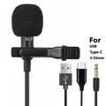 Microfono portatile da 1,5 m Mini tipo C Microfono a condensatore USB Clip-on da bavero Microfono cablato da 3,5 mm per PC portatili Registrazione professionale