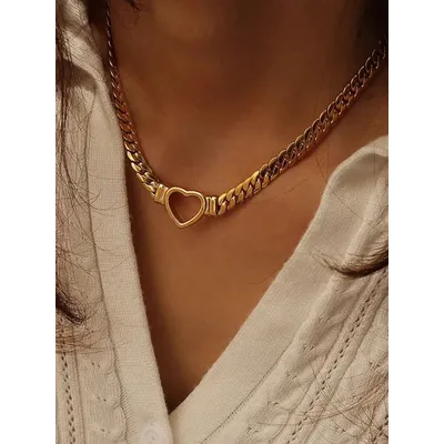 1 Piece Fashion Gold-plated Waterproof Stainless Steel Jewelry Luxury Heart Shaped Chain Necklace Birthday Gift for Friends Mom