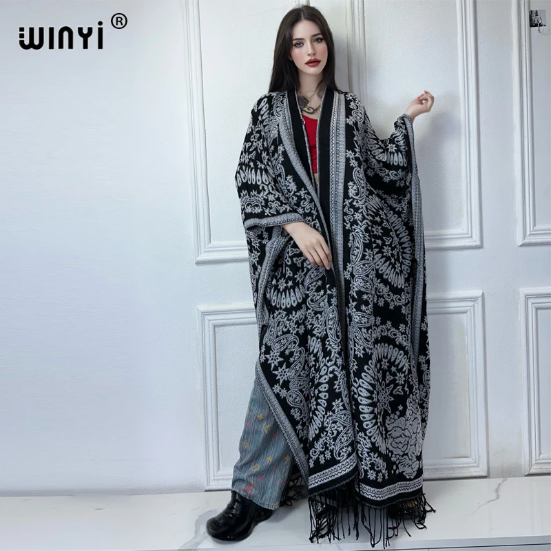Winyi New Africa gedruckt Winter Cardigan Frau Kimono Mode Party Kleid dicke warme weibliche Abaya Winter Outfits für Frauen Mantel Image