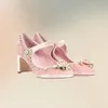 Rosa Applikationen Kristall Cord spitze Zehen Pumps Knöchel Schnalle Riemen Frauen Schuhe klobige High Heels Party 2024 Zapatos Para Mujere