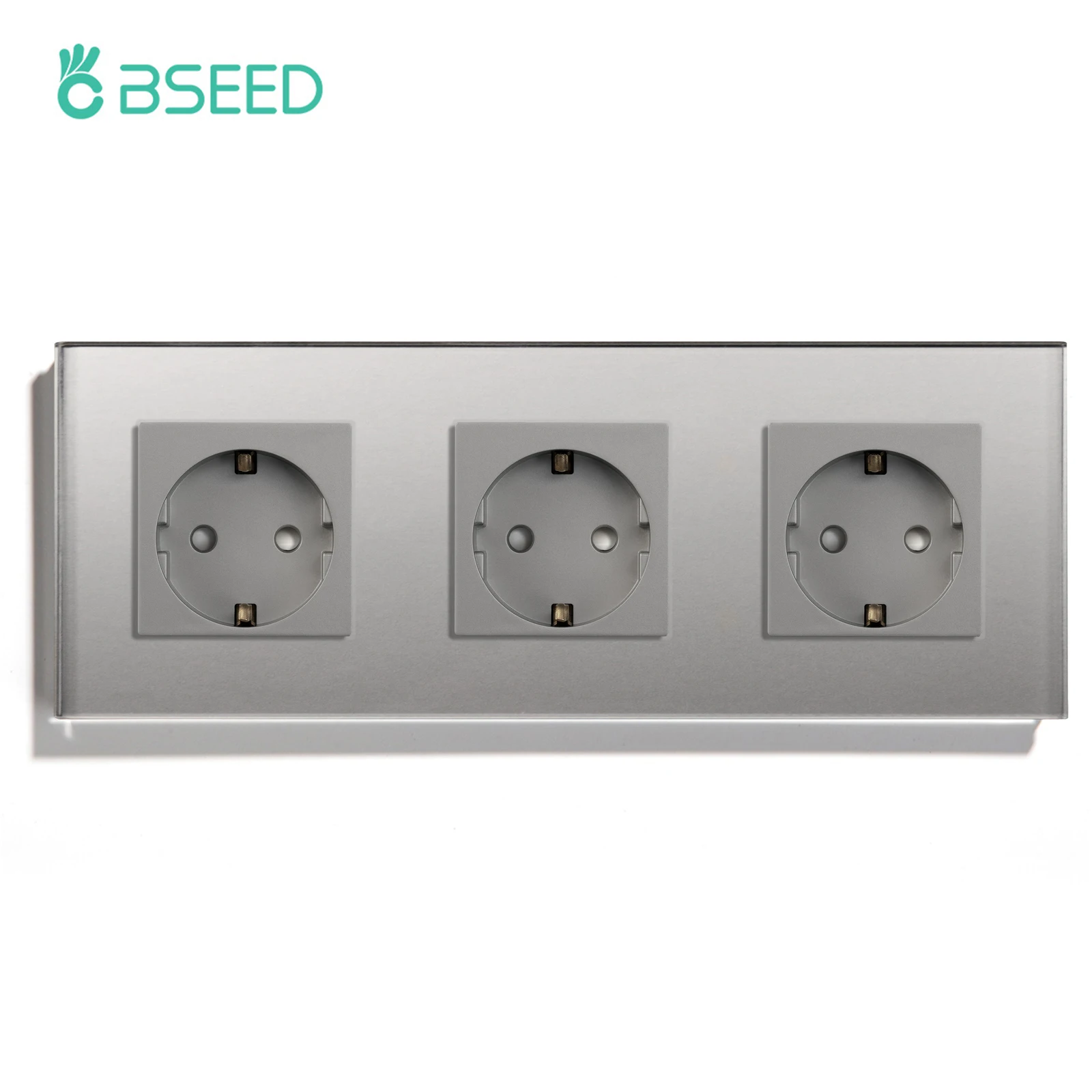 Bseed Dreifach-EU-Russland-Standard-Wandsteckdose mit Kristallglas-Panel in Weiß, Grau, Schwarz, Gold, 110-240V Elektrischer Stecker Image