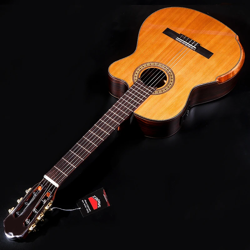39 zoll Hochglanz Solide Red Cedar Klassische Elektrische Gitarre 6 String 19F Klassische Gitarre Natürliche Clolor mit Armlehne Knochen mutter Image