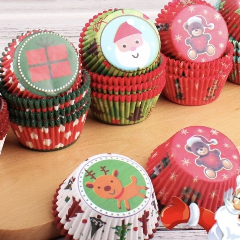 200/1000 pcs Weihnachten Cupcake Liner Elch Weihnachts baum Schneemann Cupcake Topper Wrapper Back becher Muffin Cup Cupcake Halter Image