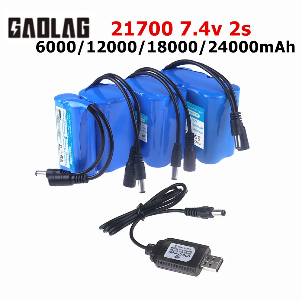 21700 7,4 V 2 s 6000/12000/18000/24000 mAh Batterie/USB Ladegerät für T188 2011-5 T888 V007 H18 C18 Fernbedienung Angeln Köder Boot Image