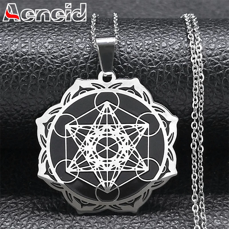 Heilige Geometrie Solomon Halskette Metatron Erzengel Engel Siegel Edelstahl Blume des Lebens Anhänger Halsketten Schmuck N7961S04 Image
