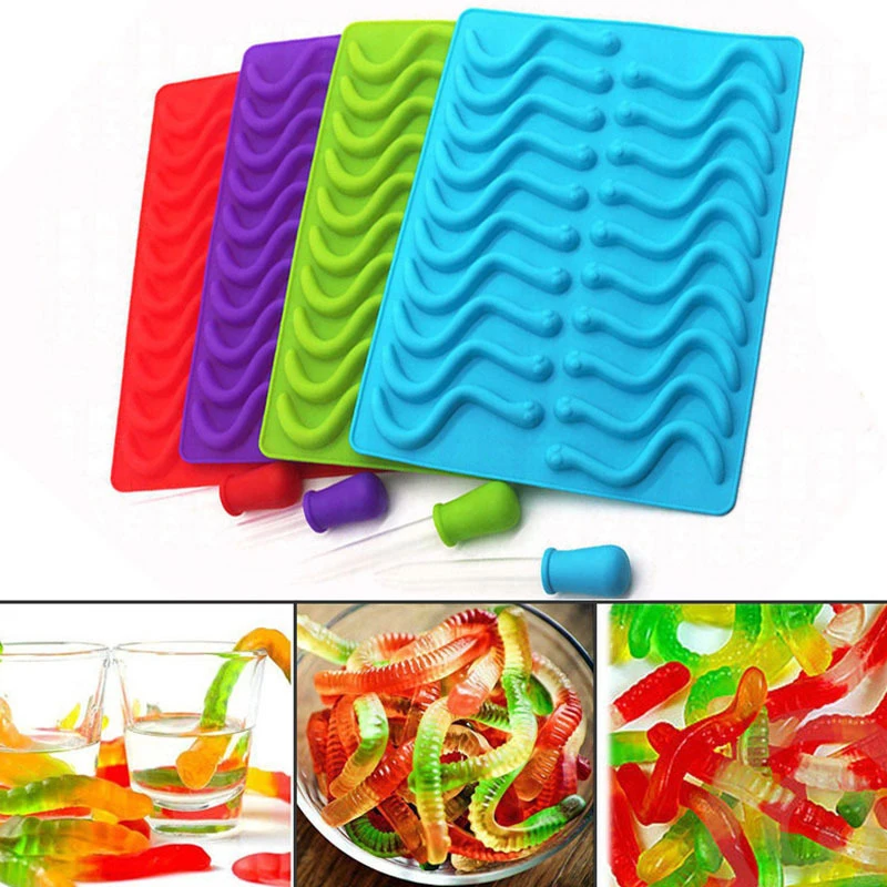 20 Stück kreative Löcher DIY Silikon Gummibärchen Würmer Schokoladen form Zucker Süßigkeiten Gelee Formen Eisrohr Tablett Form Kuchen Dekor Werkzeuge Image