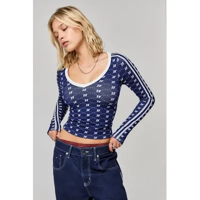 iets frans. Monogram V-Neck Top - Navy XL at Urban Outfitters