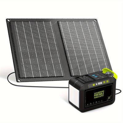 TEMU Marbero Camping Solar Generator 88wh Portable Power Station 120w Generator With Solar Panel Included 21w, Ac, , Usb Qc3.0, Led Flashlight For Outdoor Fishing Emergency Backup