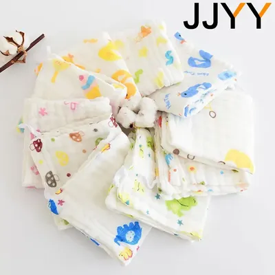 JJYY Six Layer Printed Washable Gauze Handkerchief Baby Cartoon Sweat-absorbent Towel Baby Wash Face