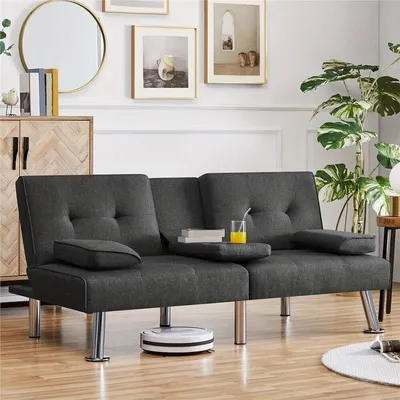 Fabric upholstered convertible futon sofa bed, suitable for small space convertible sofa