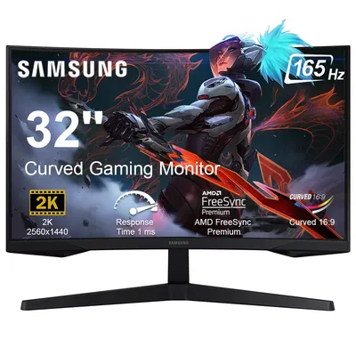 Samsung Odyssey G550A 32'' Gaming Monitor, QHD (2560 x 1440) 1Ms 165Hz Curved Monitor, AMD FreeSync