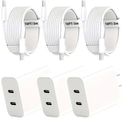 For IPhone16 Fast Charging, 20W Dual Port USB C Charger With 10FT USB C Fast Charging Cable For