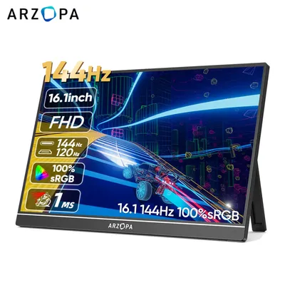 ARZOPA 16.1 inch 100% sRGB 144Hz Portable Monitor Gaming Laptop Display with Type C Mini HDMI For