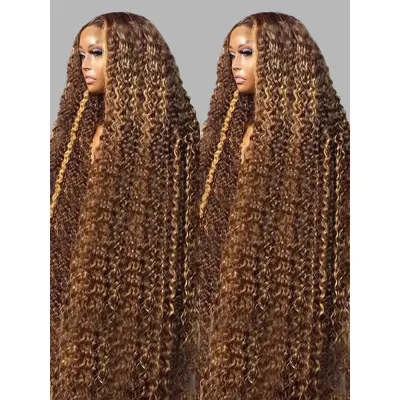 40 Inch 4/27 Curly Ombre Highlight 7x5 Glueless Wigs Human Hair Ready To Wear 250% Density 13x4 Deep Wave Frontal Wigs For Women