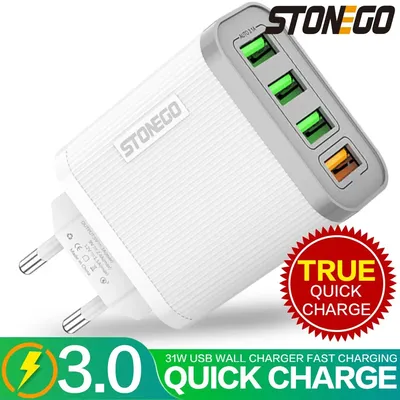 STONEGO 31W Travel Charger Adapter 4-Port USB Wall Charger with QC 3.0 Fast Charing Phone