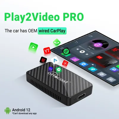 OTTOCAST Play2Video Pro Wired to Wireless CarPlay Android Auto Adapter TV Video AI Box for Youtuber