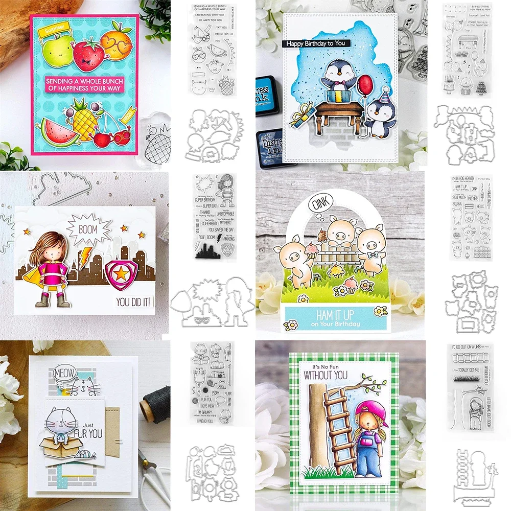 Haufen Glück Schwein Himmel Ich knete dich klar Briefmarken und Schneidwerk zeuge für DIY Handwerk machen Kunst karte Fotoalbum Scrap booking Image