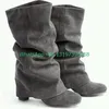 Damen-Stiefel aus grauem Wildleder mit Umlegekohle, klobiger Absatz, neu eingetroffene Laufstiefel, T-Show, Punk-Kleid, Wildleder-Bürostiefel, Schuhe, Größe 46
