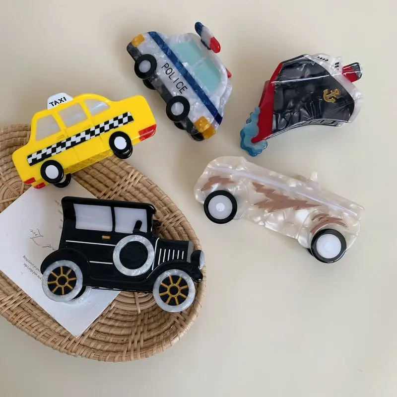 1pc Neue Kreative Auto Essigsäure Grip Cartoon Polizei Auto Sport Auto Haar Clip Hinterkopf Spiral Haar Shark Clip haar Ornament Image