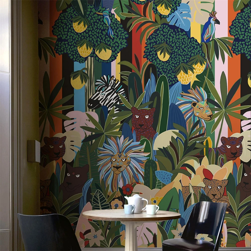 Benutzerdefinierte tropische Dschungeltiere Fototapete für Tapeten Wohnkultur Malerei Papel De Parede Wandaufkleber Dekoration