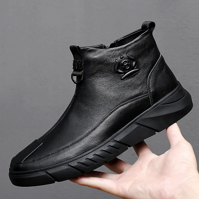 Herbst Neue Schuhe für Männer Echtes Leder Casual Schuhe Mode Hohe Tops Leder Stiefel Winter Retro Warme Plüsch Chelsea Stiefel